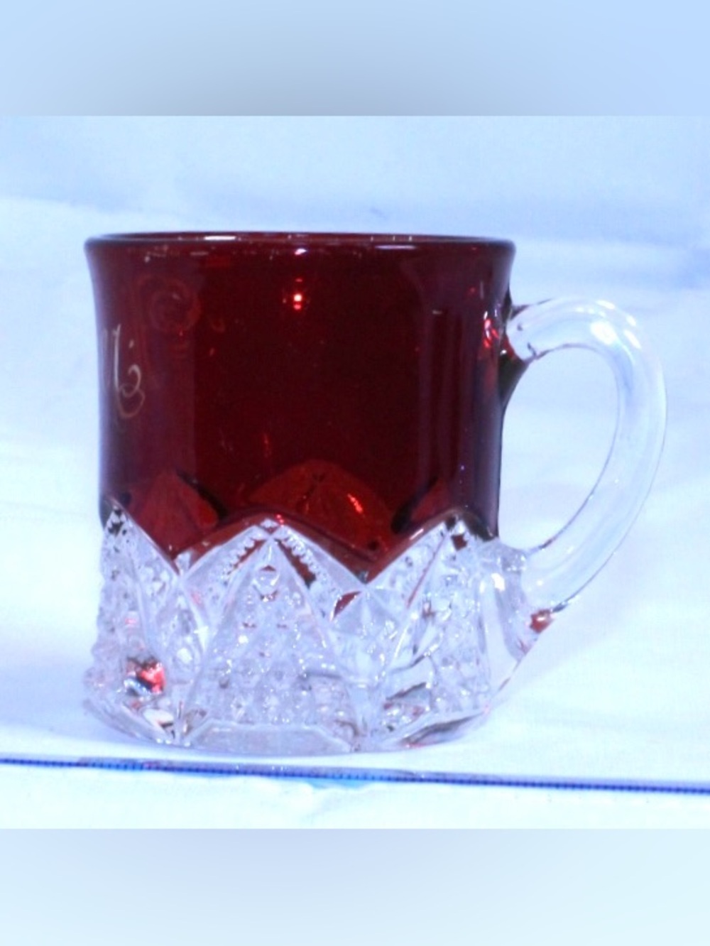 EAPG Button Arches Ruby Stained Flash Glass Mug Personalized Walter 1901